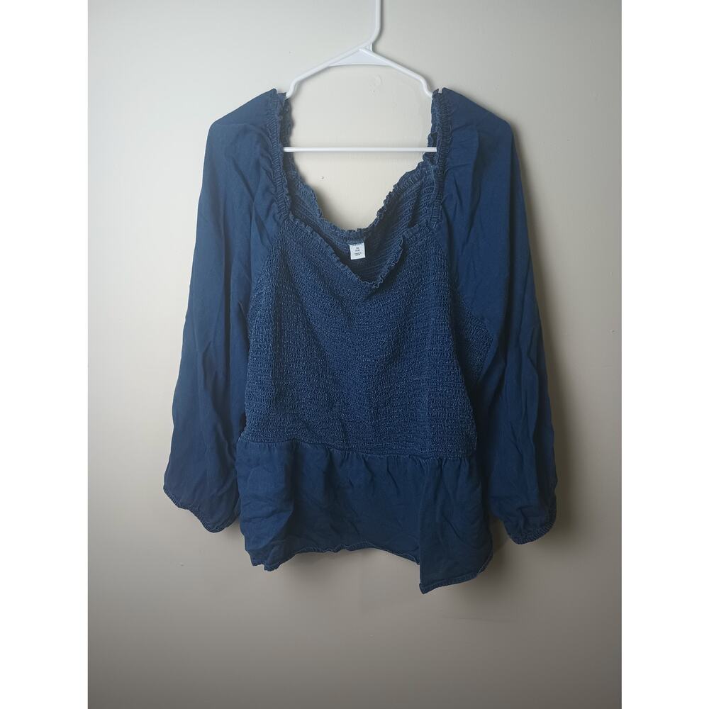 Old Navy Smocked Chambray Blue Baby Doll Blouse Women‎ 3X Cottage core